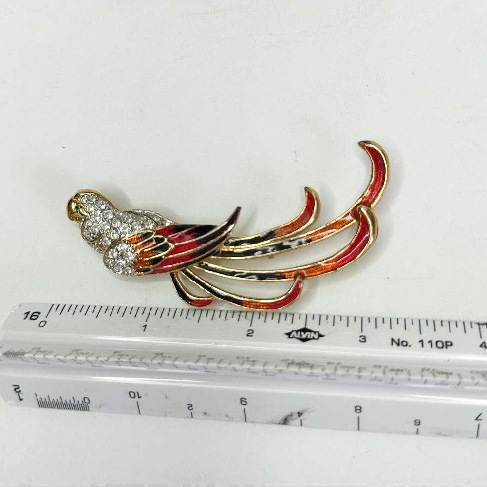 Parrot Bird Rhinestone Crystal Colorful Brooch Pin Gold Tone - Picture 8 of 8